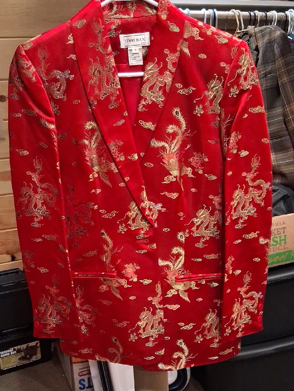 Red Brocade Dragon Blazer - Statement Evening Jacket